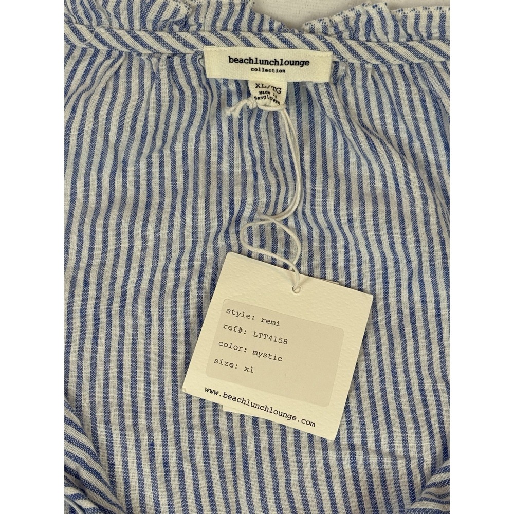 NWT BeachLunchLounge Striped Peasant Top XL Blue White Boho Tassel Tie Resort - Picture 6 of 11